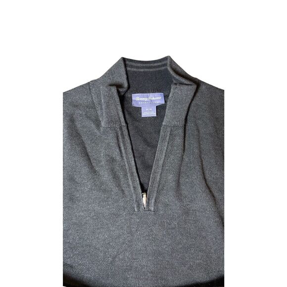 Tommy Bahama Reversible 1/4 Zip Pima Cotton Sweater Medium Gray - Picture 2 of 7